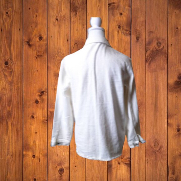 Shein Women's XS Off White Button Front Collared Heavy Jean Shirt Raw Hem Pocket - Picture 6 of 6